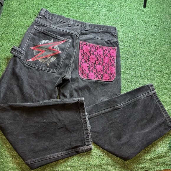 Vintage Homies custom baggy Y2K gray denim jeans size 32 men’s patchwork - Picture 4 of 5